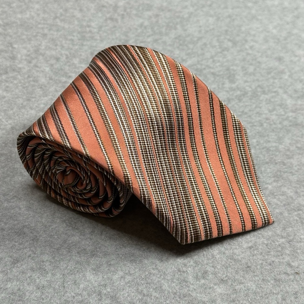 Statura Italian Silk Tie Orange Brown Stripe Classic Mens Necktie